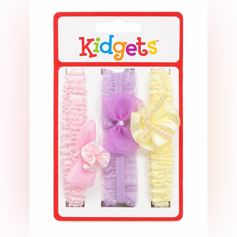 Kidgets Pink, Purple & Yellow Bow Elastic Headband Set